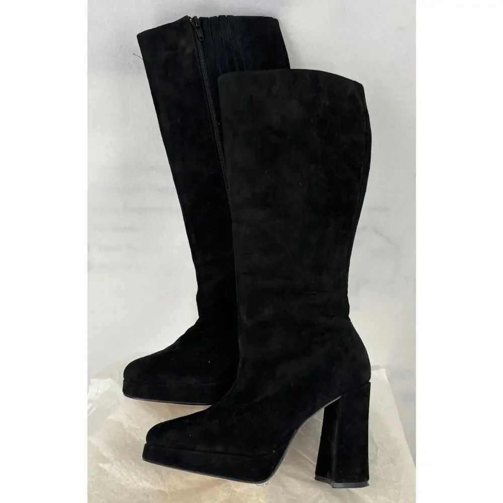 Colin‎ Stuart Knee High Platform Boots Womens 7 Black Suede Retro 70s